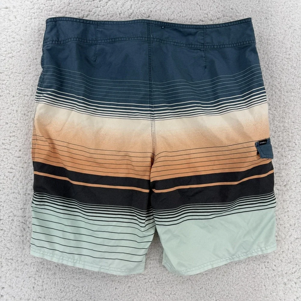 O'Neill Board Shorts Mens 38 Multicolor Gradient Stripe Surf Swim Trunks Beach